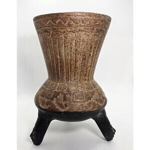 Vtg Aztec Mayan Style Clay Pottery Face On Legs Terra Cotta Vase Tribal Artisan